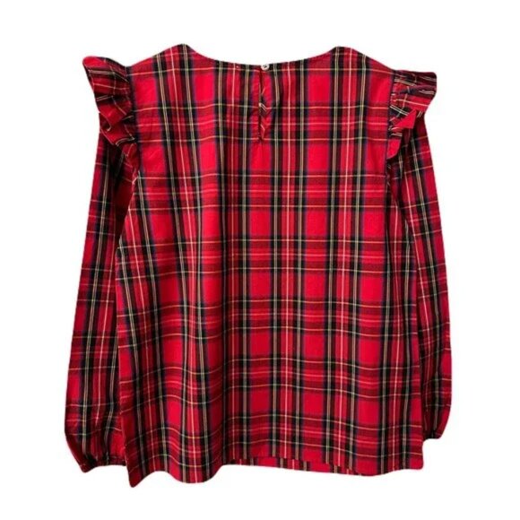 Re-Imagined by J. Crew Women's Red Tartan Ruffle Long Sleeve Top Blouse Small - Picture 4 of 9